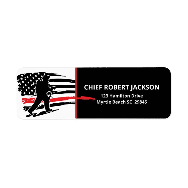 Firefighters Red Black American Flag Return  Label (Front)