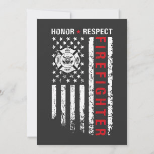 Firefighters Red Line Us Flag Invitation