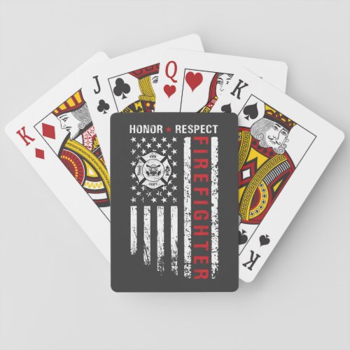 Firefighters Red Line Us Flag Playing Cards