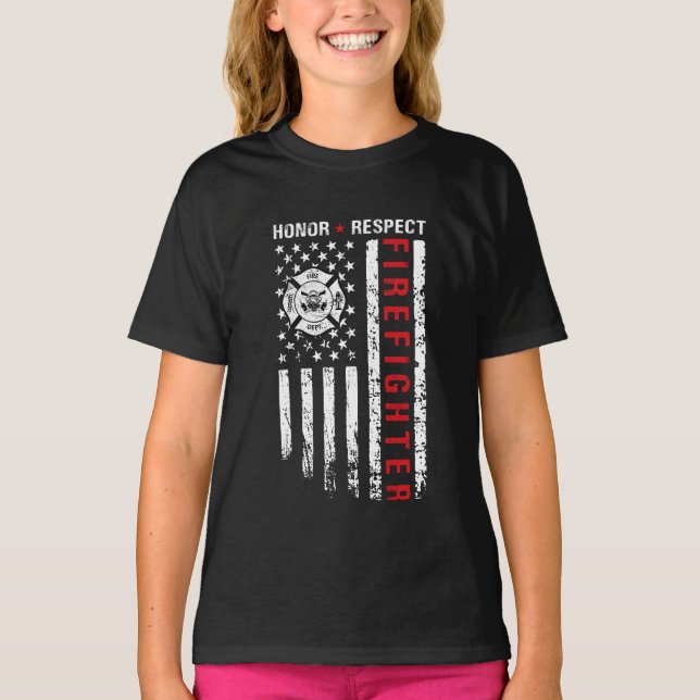 Firefighters Red Line Us Flag T-Shirt (Front)