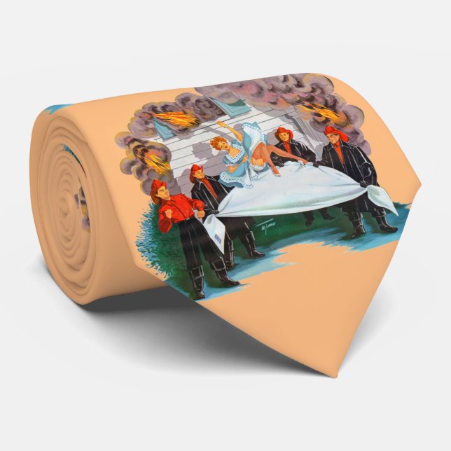 firefighters rescue pretty lady print neck tie (Rolled)