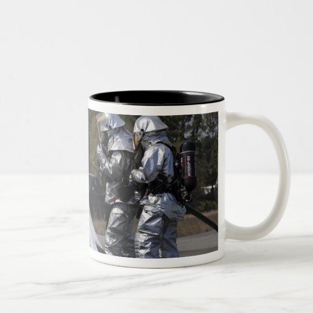 Firefighters respond to the scene Two-Tone coffee mug (Right)
