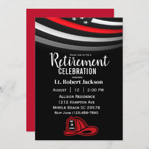 Firefighters Retirement Thin Red Line Fire Hat Invitation