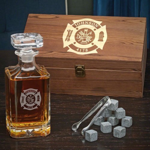 Firefighters Rocks Set With Engraved Decanter 