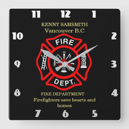 Firefighters save hearts and homes square wall clock