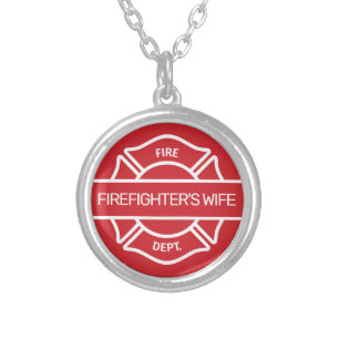 Firefighter's Wife Red     Silver Plated Necklace