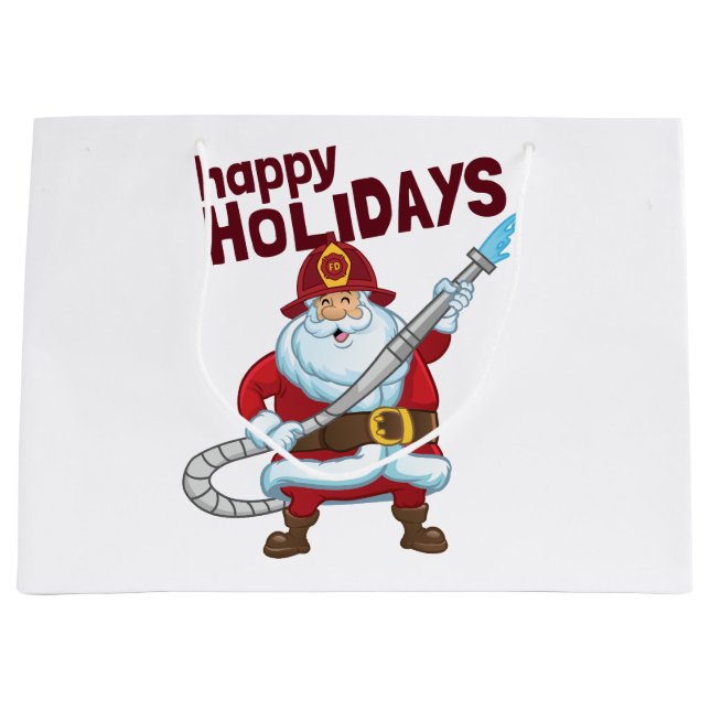 Firefighting Christmas Santa Claus Firefighter Large Gift Bag (Front)