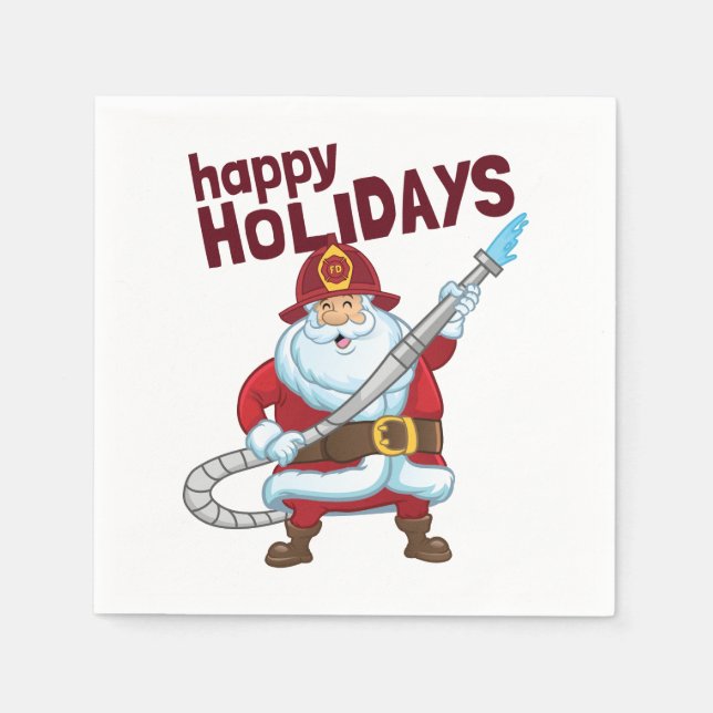 Firefighting Christmas Santa Claus Firefighter Napkins (Front)