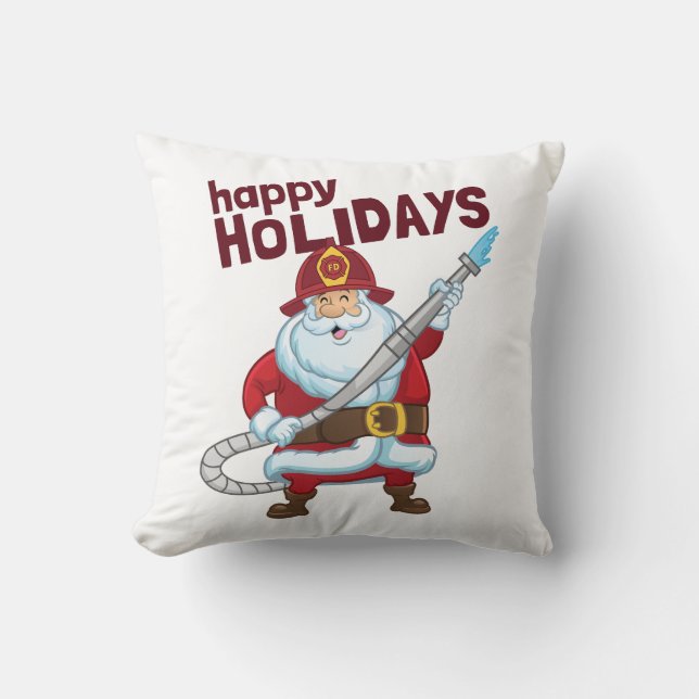 Firefighting Christmas Santa Claus Firefighter Throw Pillow (Front)