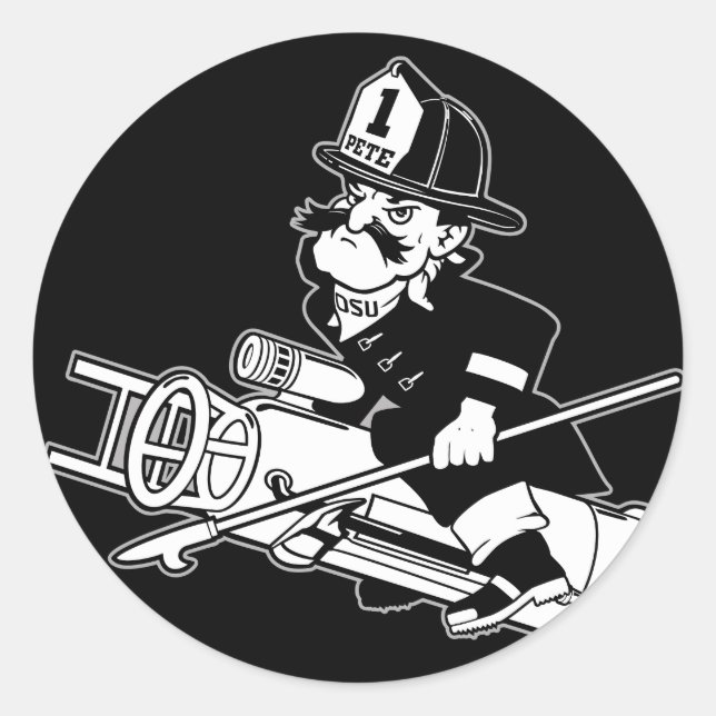 Firefighting Pete - Black and White Classic Round Sticker (Front)
