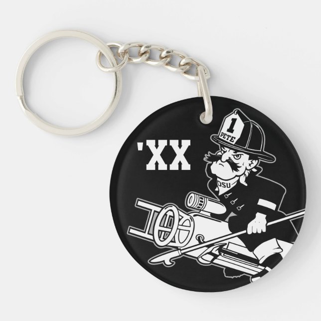 Firefighting Pete - Black and White Keychain (Front)