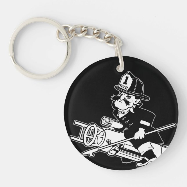 Firefighting Pete - Black and White Keychain (Front)