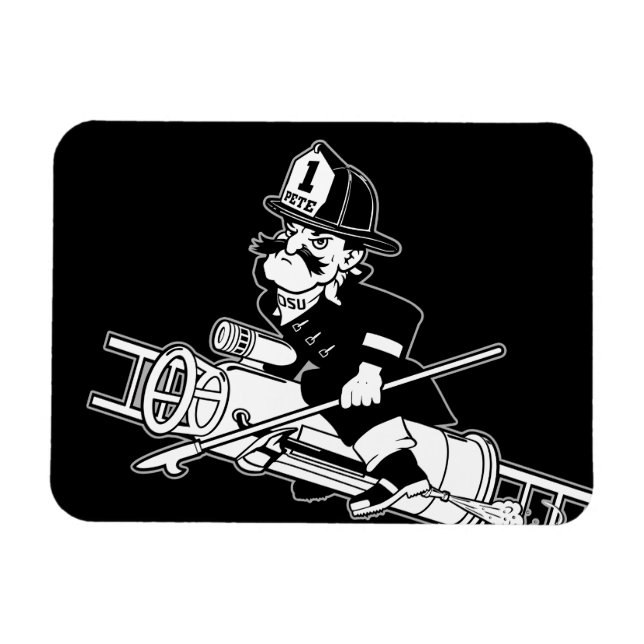 Firefighting Pete - Black and White Magnet (Horizontal)