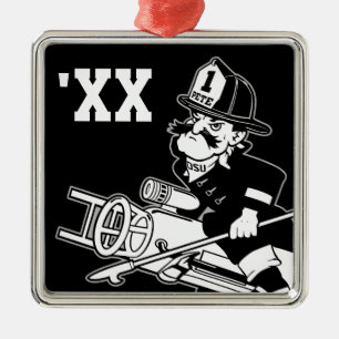 Firefighting Pete - Black and White Metal Ornament