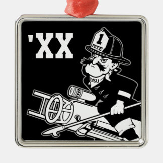 Firefighting Pete - Black and White Metal Ornament