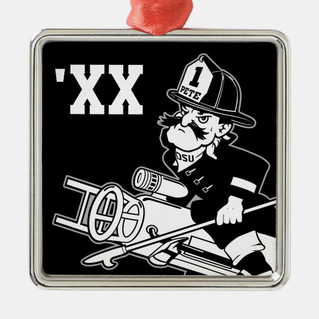 Firefighting Pete - Black and White Metal Ornament (Front)