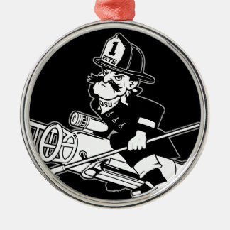 Firefighting Pete - Black and White Metal Ornament