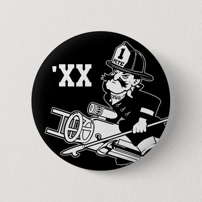 Firefighting Pete - Black and White Pinback Button (Front)
