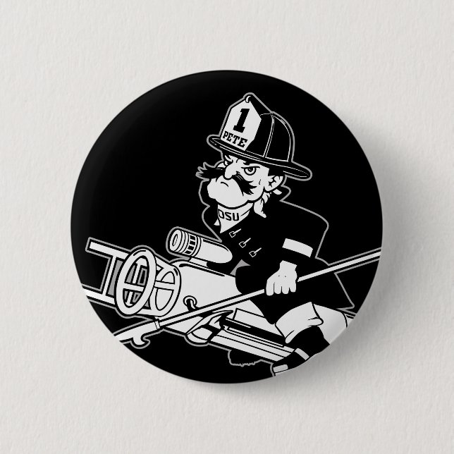 Firefighting Pete - Black and White Pinback Button (Front)