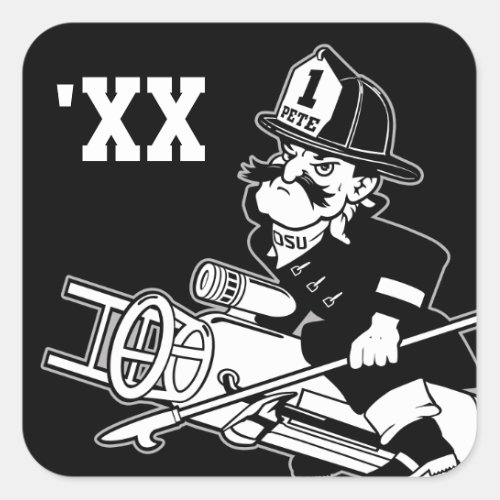 Firefighting Pete _ Black and White Square Sticker