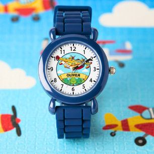 Firefighting Plane Cartoon Badge Watch