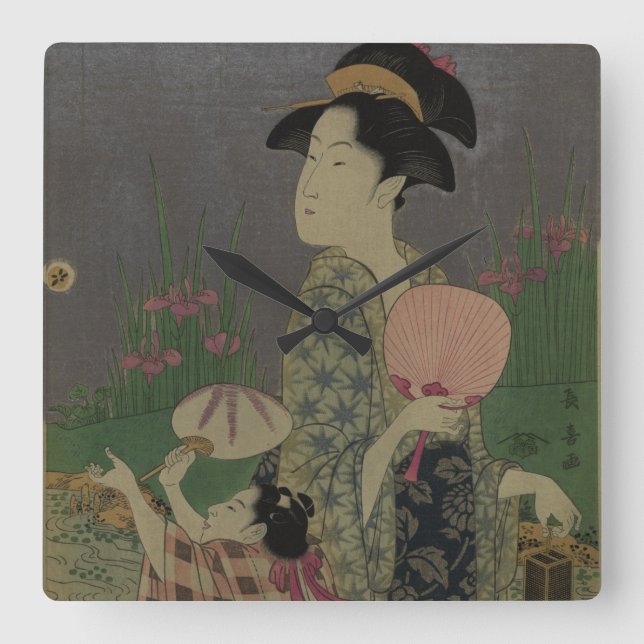 Fireflies, 1793 (color woodcut) square wall clock (Front)