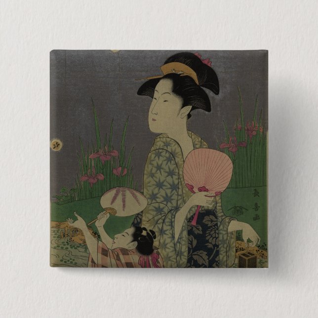 Fireflies, 1793 (colour woodcut) pinback button (Front)
