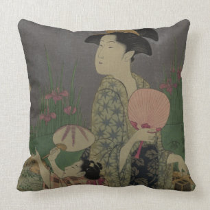 Fireflies, 1793 (colour woodcut) throw pillow