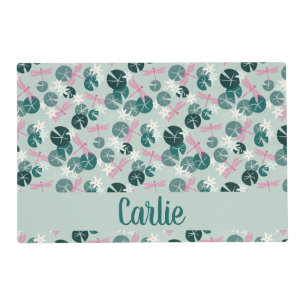 Fireflies and Lily Pads Dog Placemat with Name