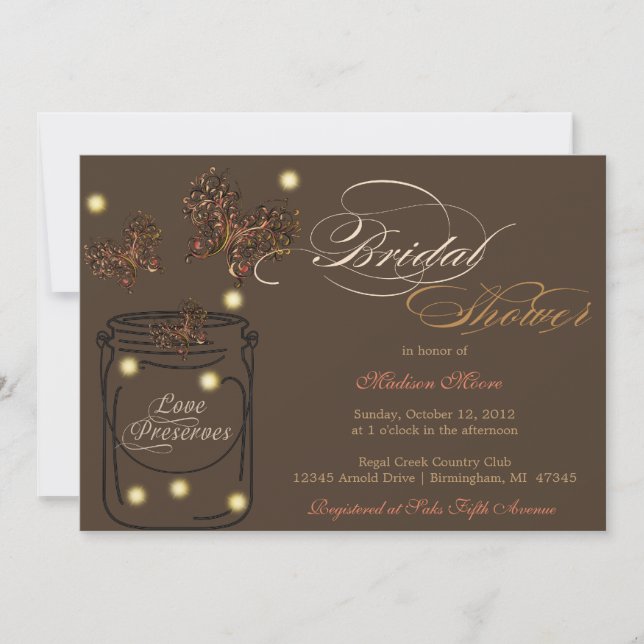 Fireflies and Mason Jar Bridal Shower - Fall Invitation (Front)