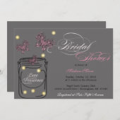 Fireflies and Mason Jar Bridal Shower - Gray Invitation (Front/Back)