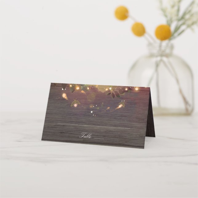 Fireflies and Mason Jar Rustic Wedding Place Card (Front)