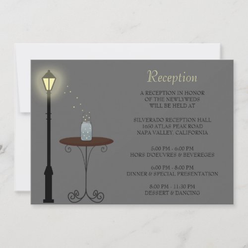 Fireflies and Mason Jar Wedding Reception Card Personalized Invitation