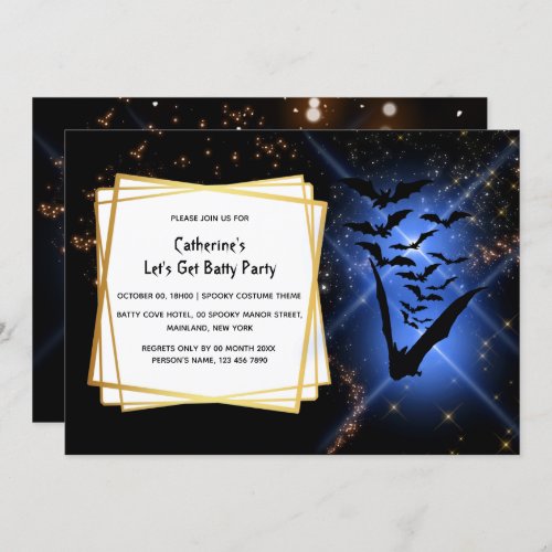 Fireflies bat colony night sky adult halloween invitation