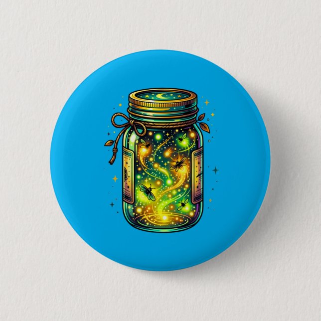 Fireflies Bugs In A Jar Firefly Lightning Insects Button (Front)
