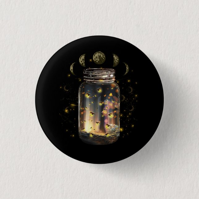 Fireflies Bugs In Jar Firefly Lightning Insects Gl Button (Front)