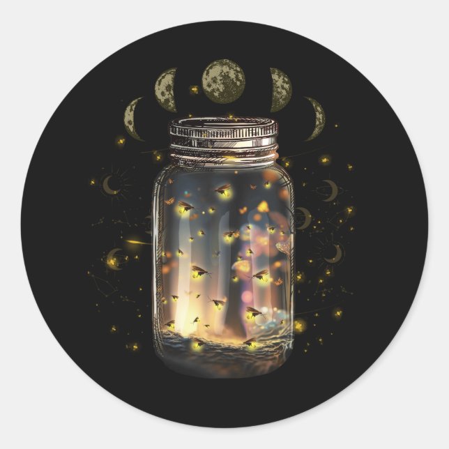Fireflies Bugs In Jar Firefly Lightning Insects Gl Classic Round Sticker (Front)