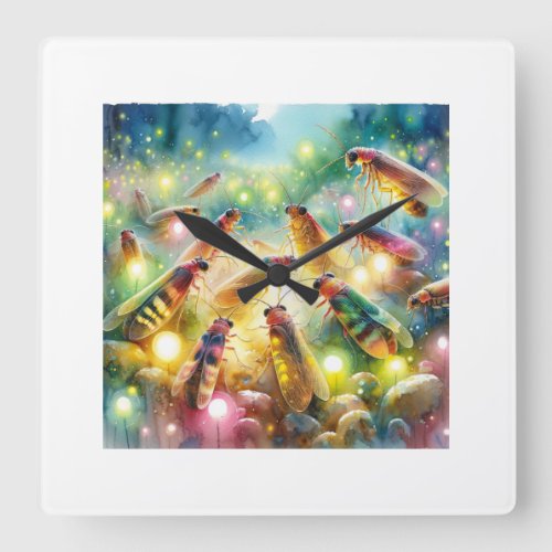 Fireflies cocuyo 050624AREF103 _ Watercolor Square Wall Clock