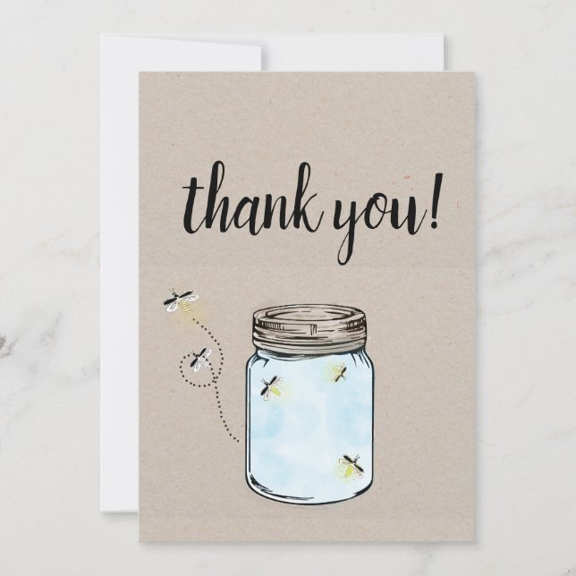 Fireflies in a mason jar thank you note card (Front)