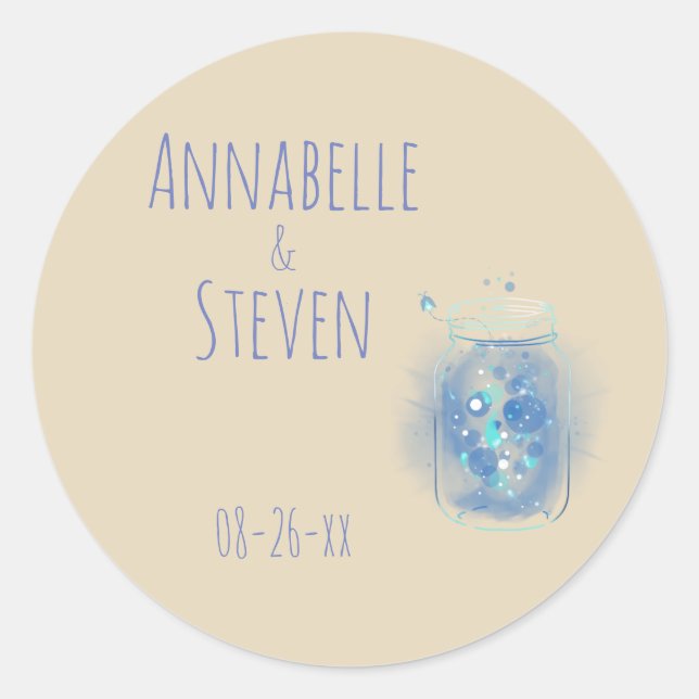 Fireflies in Jar Personalized Wedding Classic Round Sticker (Front)