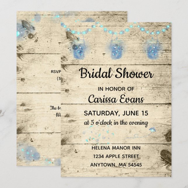 Fireflies in Jars Rustic Bridal Shower Invitation (Front/Back)