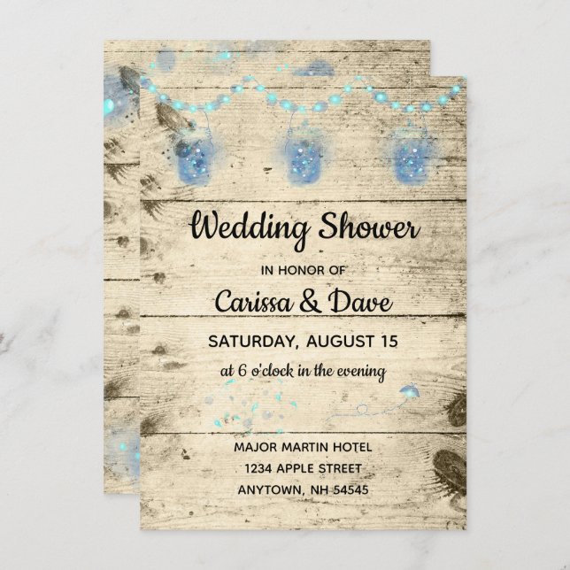 Fireflies in Jars Rustic Wedding Shower Invitation (Front/Back)