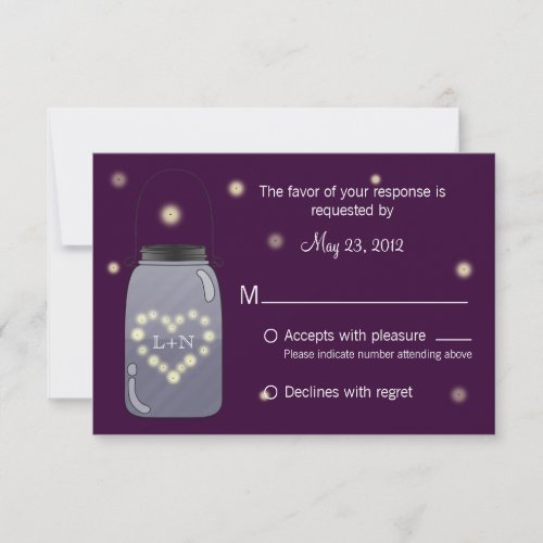 Fireflies in Mason Jar Heart Love RSVP