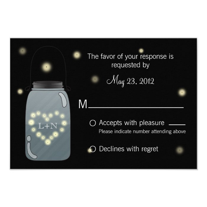 Fireflies in Mason Jar Heart Love RSVP Announcement