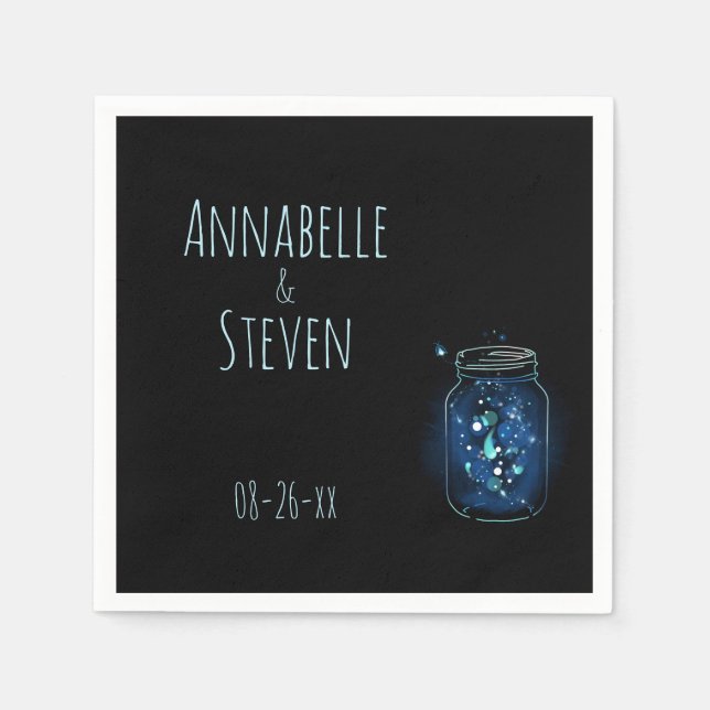 Fireflies in Mason Jar Personalized Wedding  Napkins (Front)
