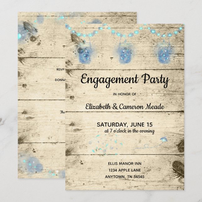 Fireflies in Mason Jars Engagement Party Custom Invitation (Front/Back)