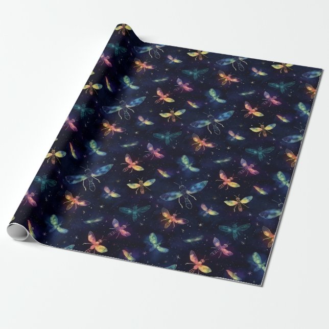 Fireflies in the Night Sky Wrapping Paper (Unrolled)