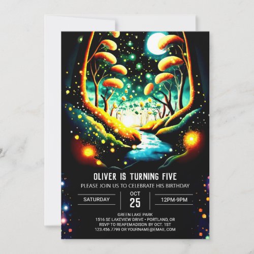 Fireflies Magical Woodland Journey Birthday Invitation