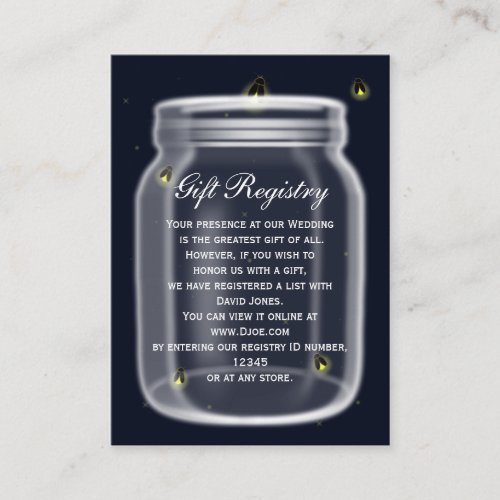 fireflies mason jar Gift registry  Cards Business Card Templates