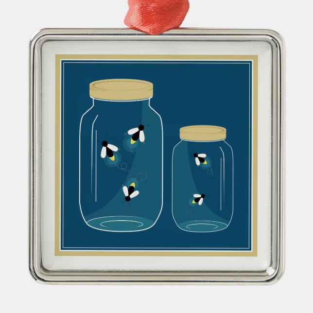 Fireflies Mason Jar Metal Ornament (Front)